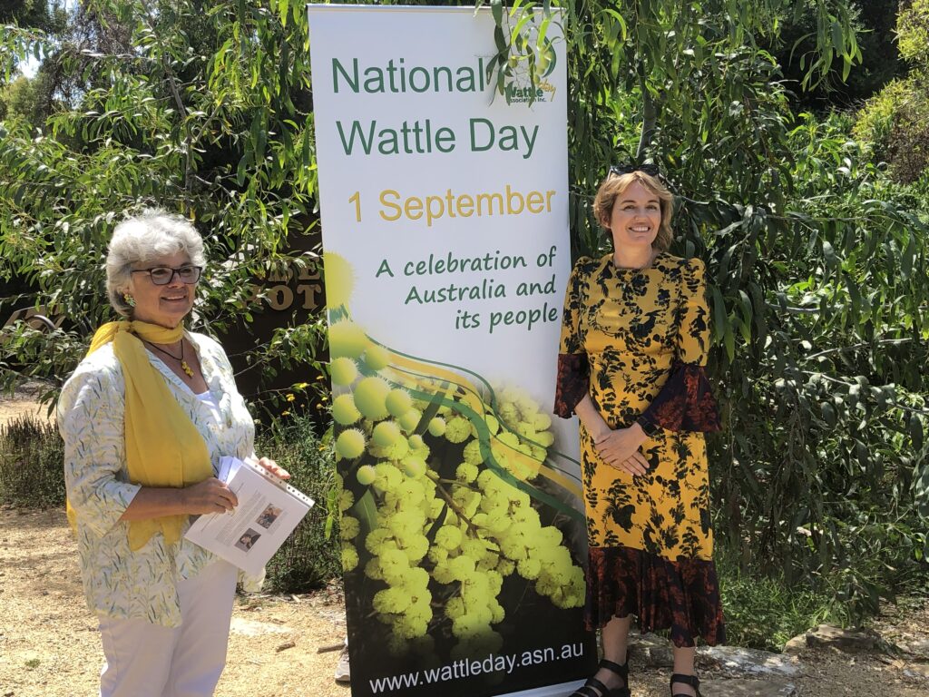 L to R: Suzette Searle (President Wattle Day Association) & Vanessa Alexander (2024 Golden Wattle Award Winner)